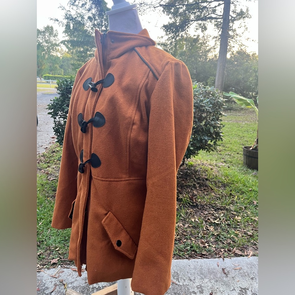 Rampage Women's Cognac Toggle Pea Coat Size Large - Picture 2 of 7